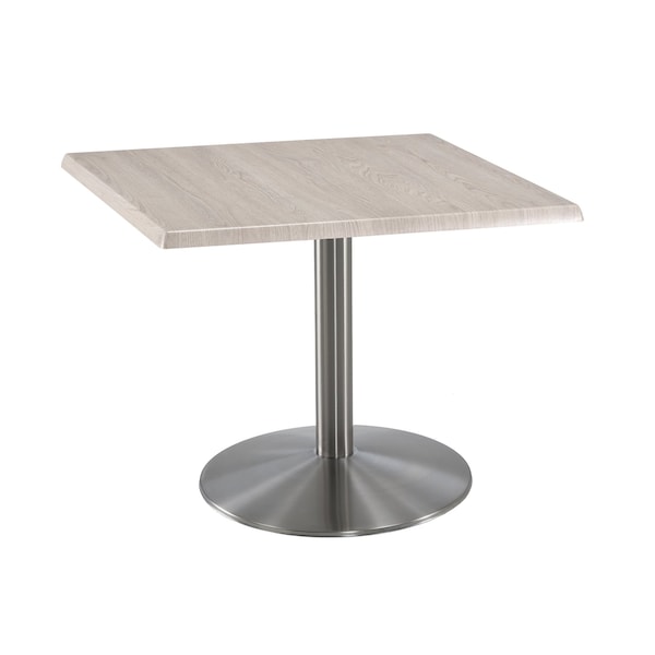 30" Tall OD214 Stainless Steel Table Base 22" Diameter 30"x30" Square White Ash Top
